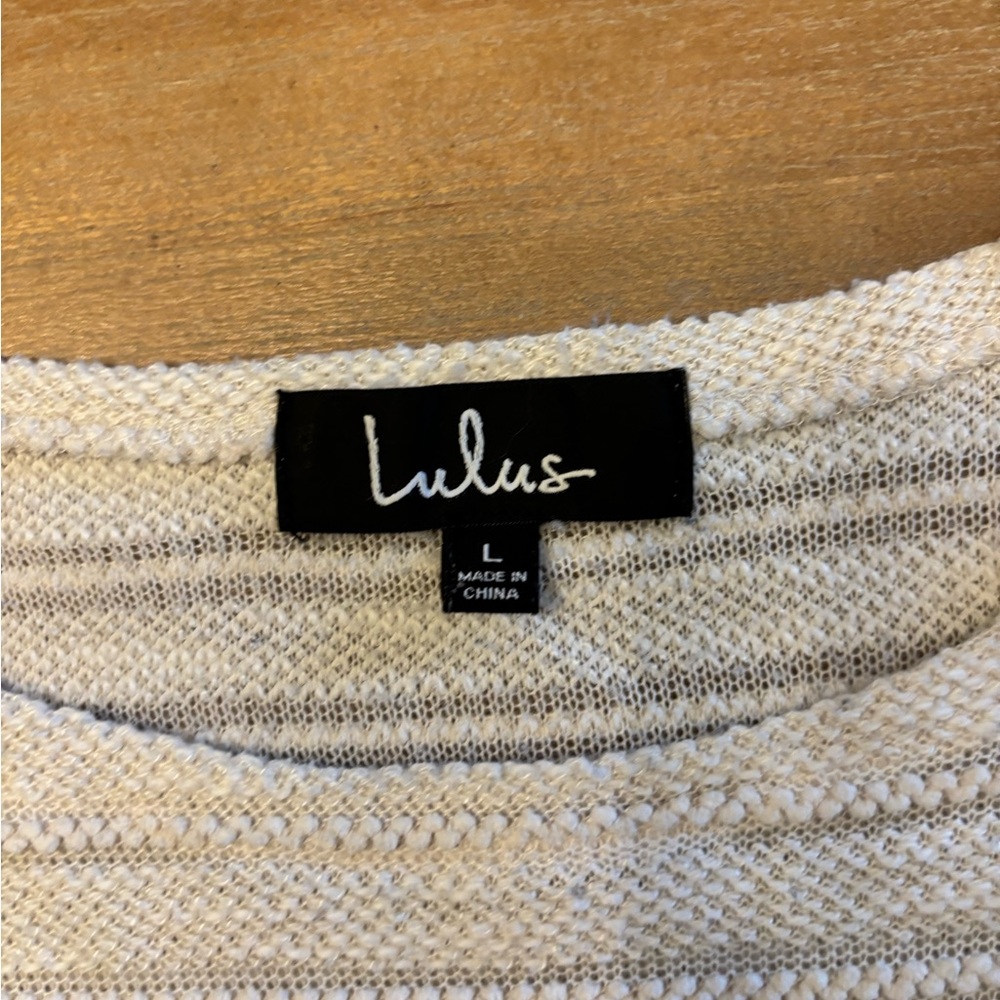Lulu’s Pretty Cozy Ivory Striped Knit Sweater Top, Size Large - Picture 9 of 12